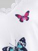 Plus Size Butterfly Print Lace Sleeve T Shirt -  