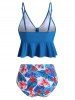 Floral Leaves Print Ruffles Tankini Set -  