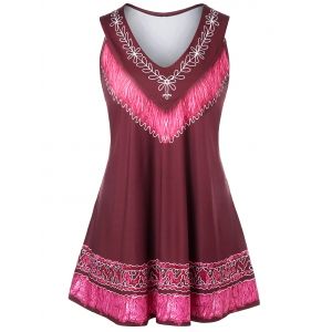 

Plus Size Printed Trapeze Tank Top, Red wine