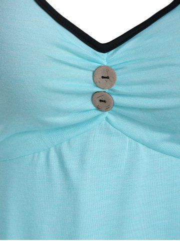 

Mock Button Contrast Pointed Hem Tank Top, Coral blue