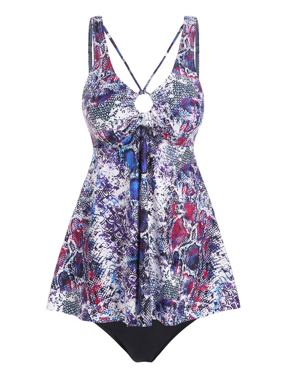 

Snakeskin Printed Strappy O Ring Tankini Swimsuit, Multi