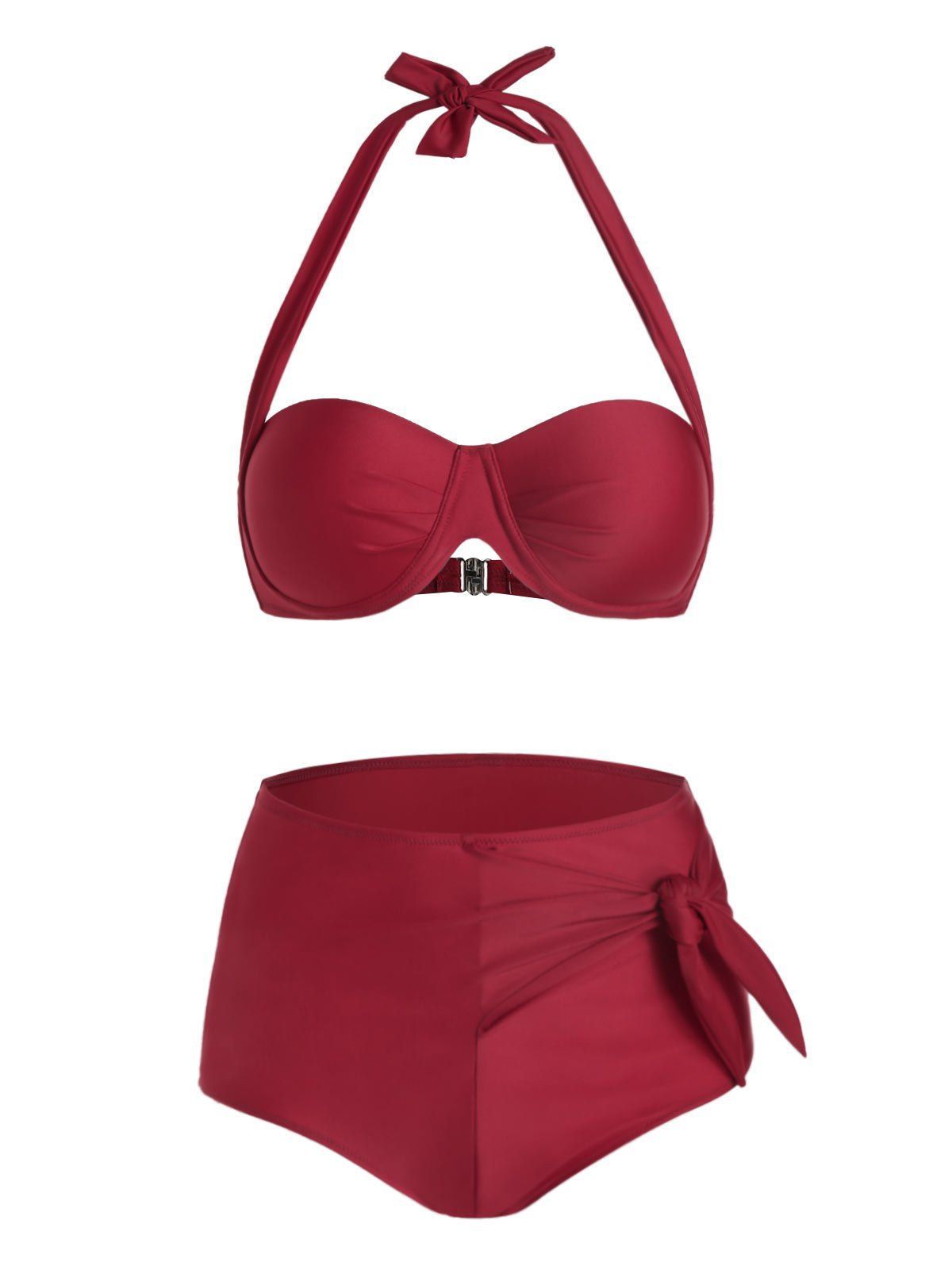 

Halter Underwire Tie Knot Bikini Swimsuit, Red wine