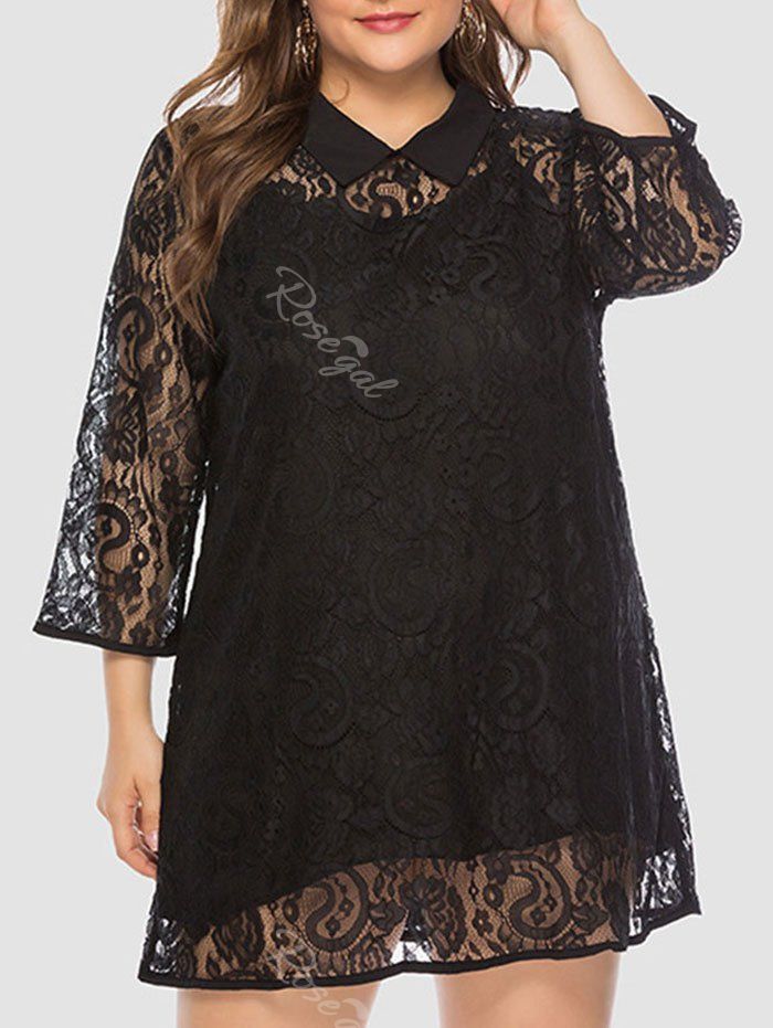 

Plus Size Mini Lace Dress and Cami Dress Set, Black