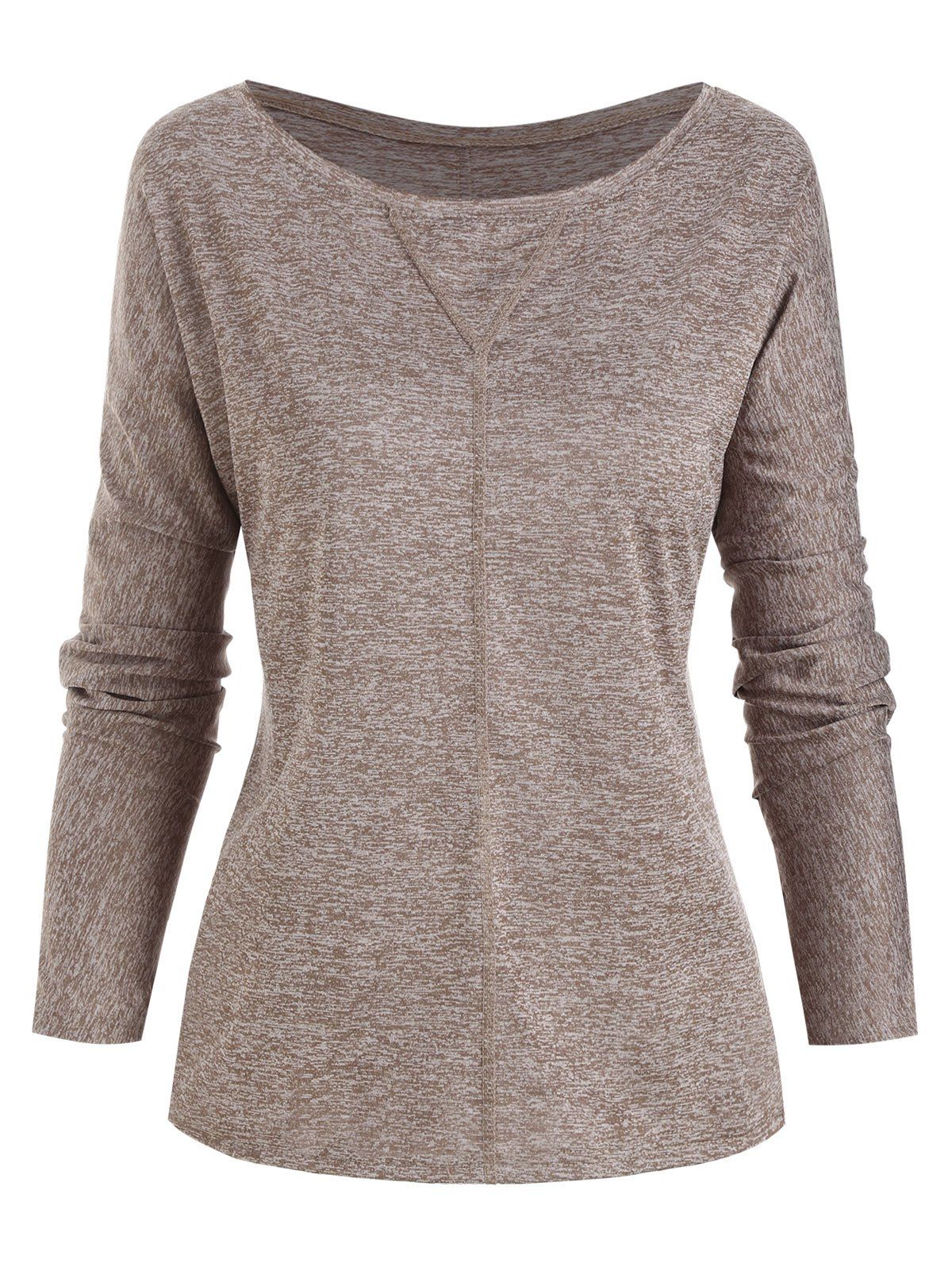 

Topstitching Heathered Long Sleeve Top, Dark khaki