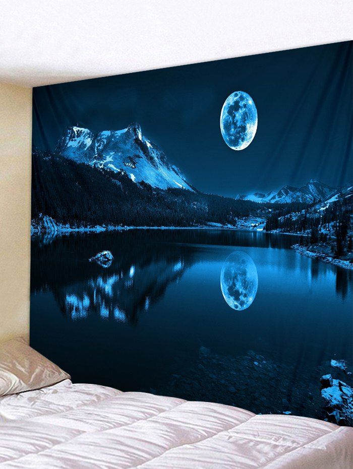 

Moon Night Mountain Lake Print Tapestry Wall Hanging Art Decoration, Multi