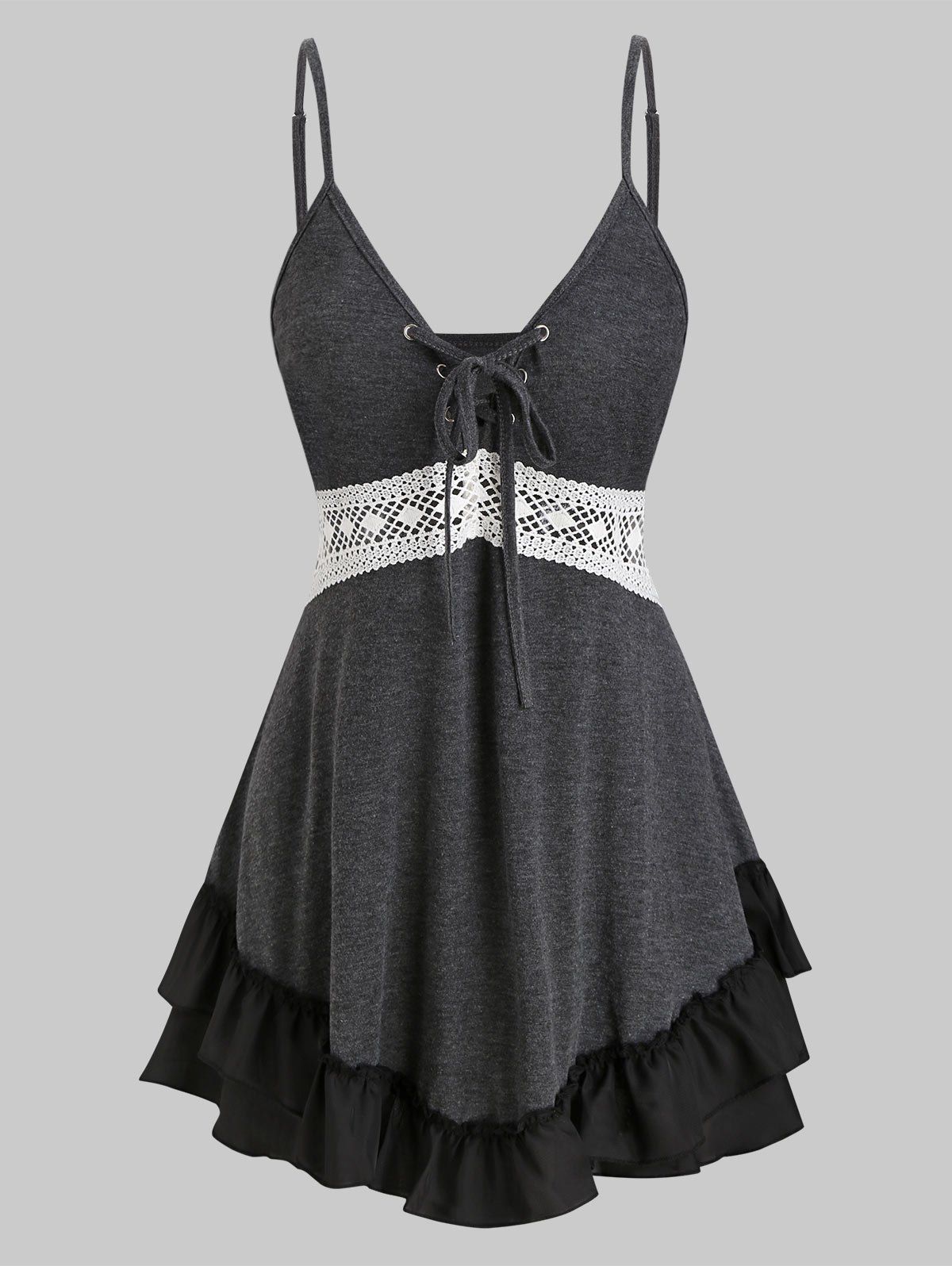 

Plus Size Lace Up Flounce Tank Top, Gray