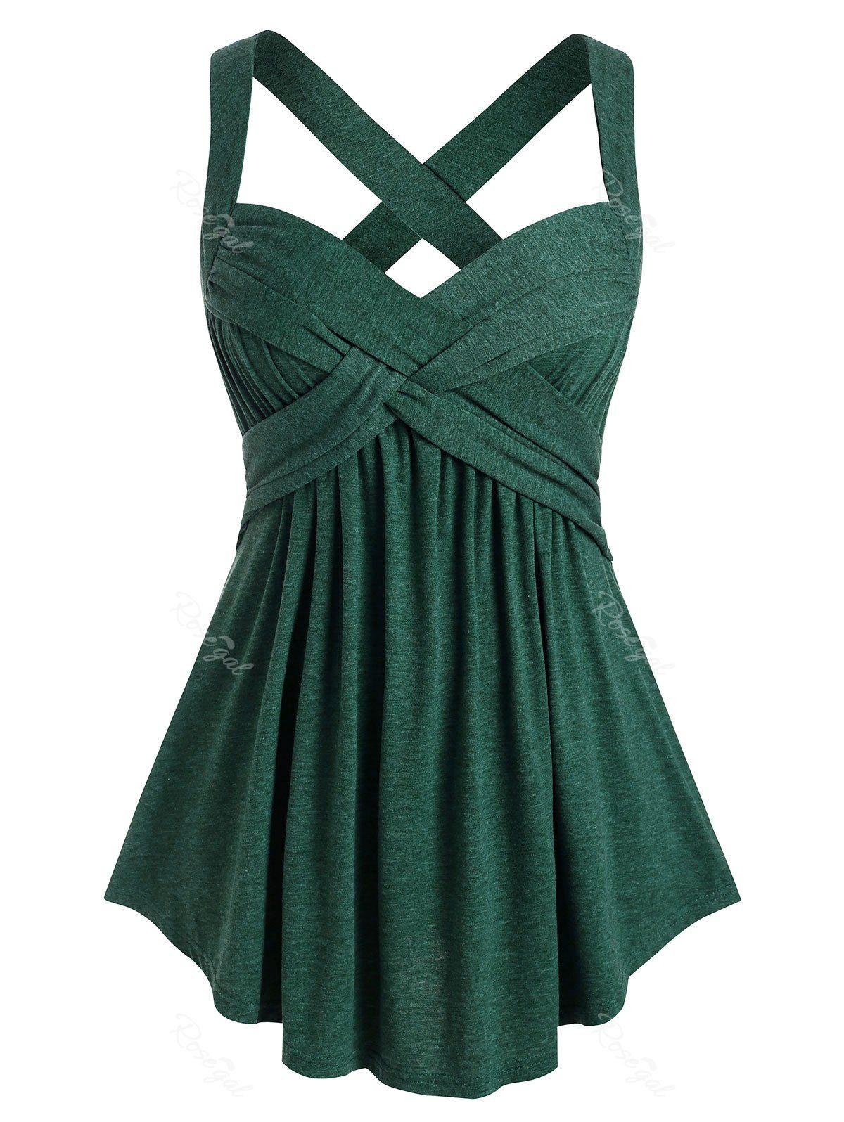

Plus Size Sweetheart Neck Crisscross Tank Top, Medium sea green