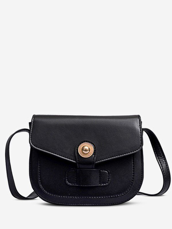 

Snap Button Flap Leather Crossbody Bag, Black