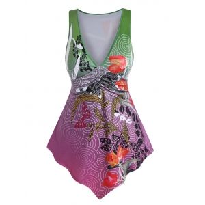 

Plus Size Printed Ruched Asymmetric Tank Top, Plum