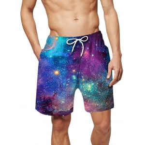 

Galaxy Print Drawstring Board Shorts, Nebula