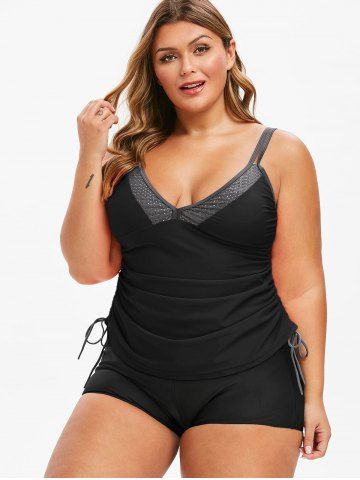

Plus Size Cinched Low Cut Tankini Swimsuit, Black