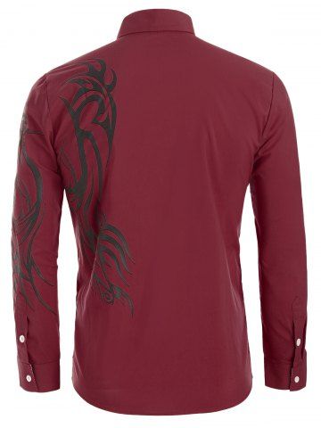 

Tattoo Print Button Up Long Sleeve Shirt, Red