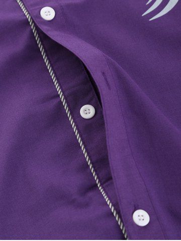 

Tattoo Print Button Up Long Sleeve Shirt, Purple