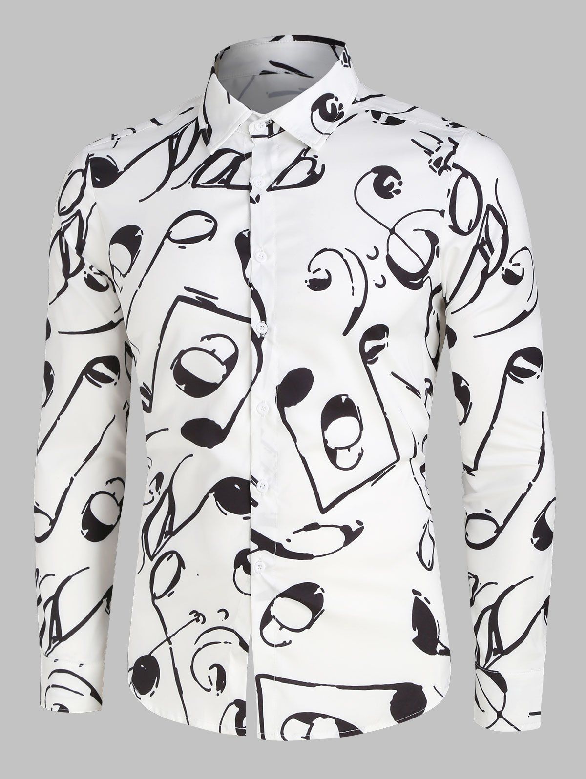 

Music Notes Print Long Sleeve Shirt, Black