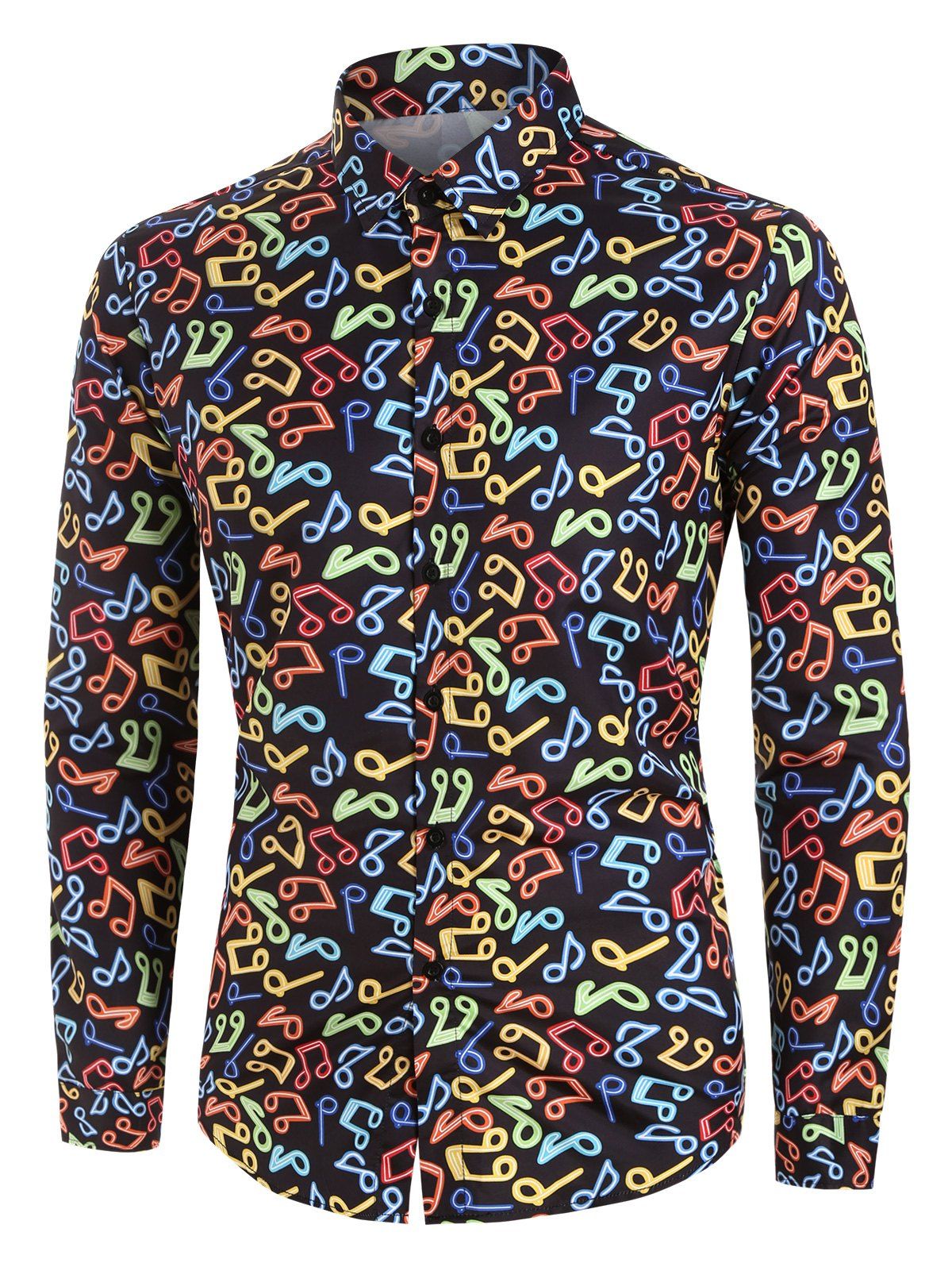 

Music Note Print Button Up Long Sleeve Shirt, Multi