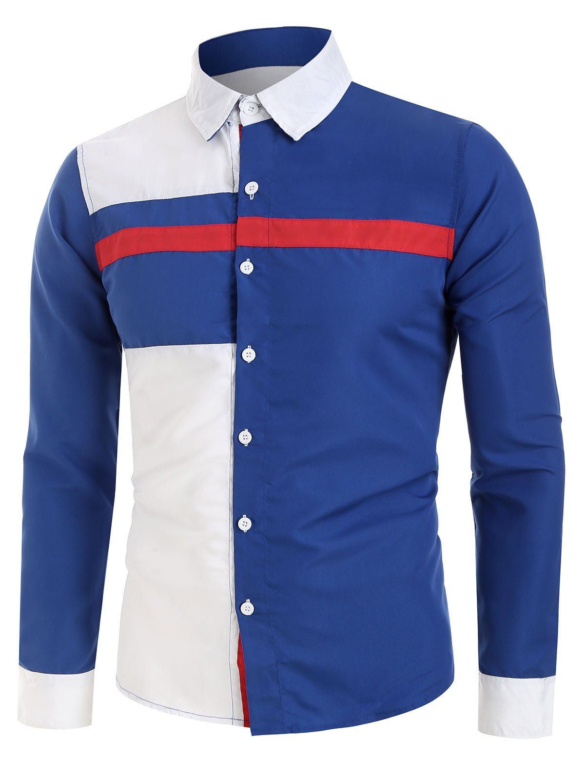 

Color-blocking Slim Fit Button Up Shirt, Cadetblue