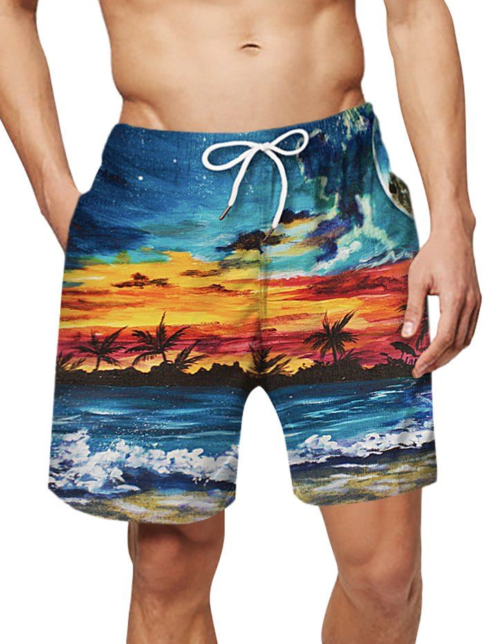 

Beach Scenic Print Board Shorts, Multi