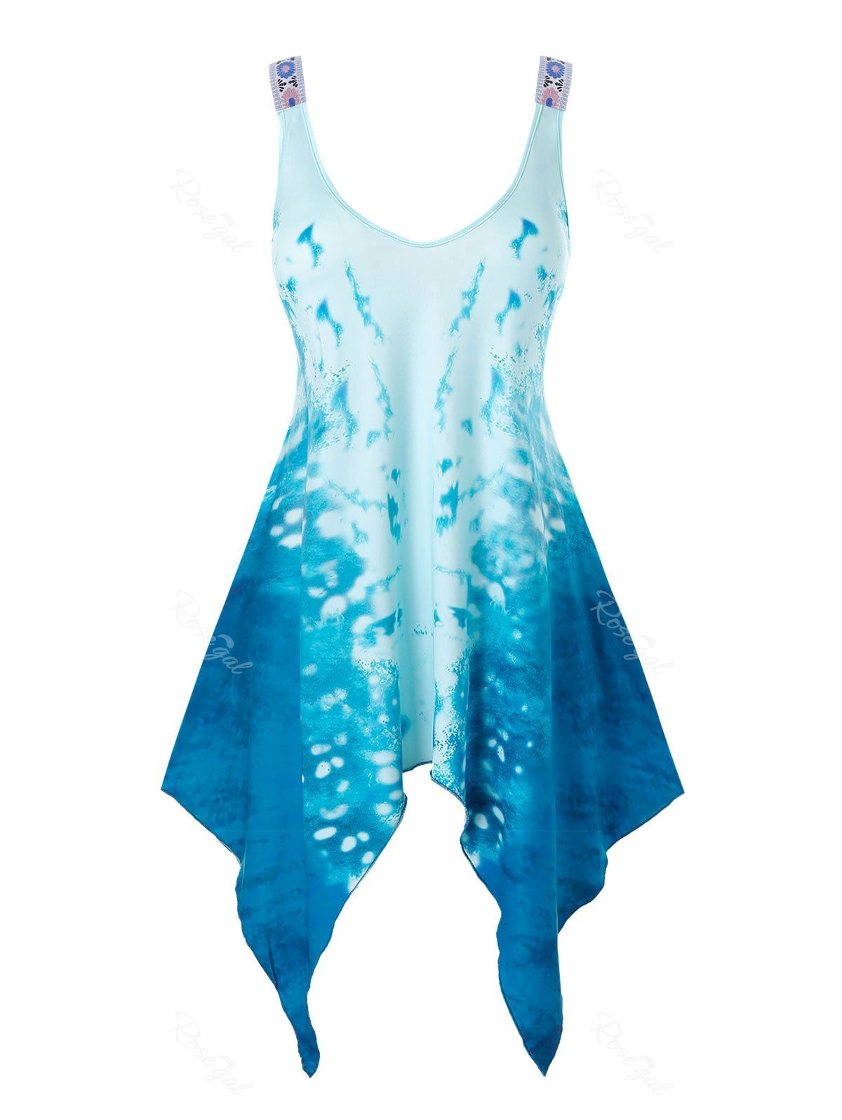

Plus Size Tie Dye Hanky Hem Tank Top, Multi
