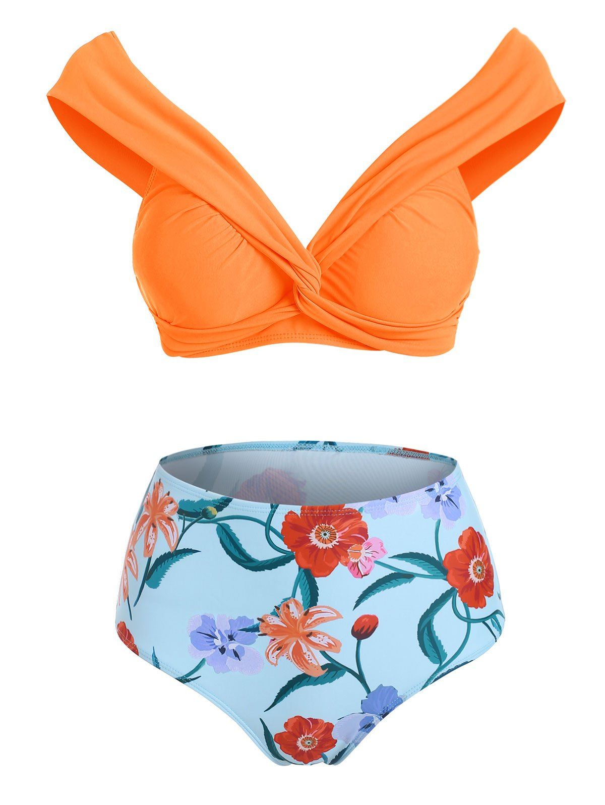 

Floral Twisted Plunging High Rise Bikini Swimwear, Sandy brown