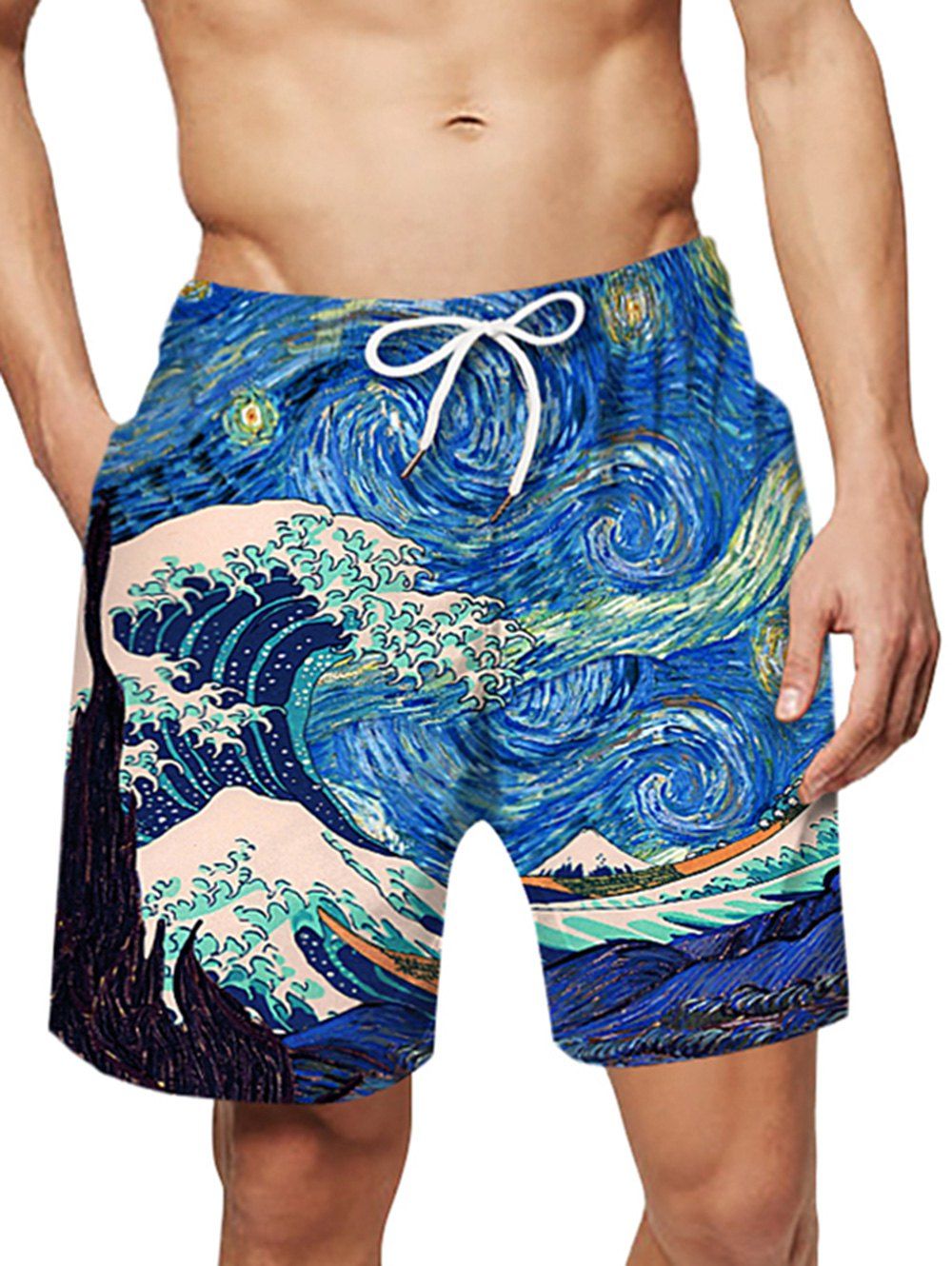 

Painting Printed Drawstring Board Shorts, Blue