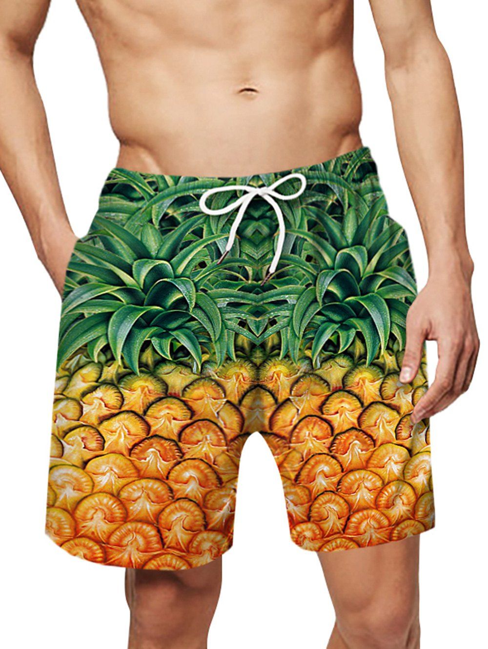 

Pineapple Pattern Drawstring Board Shorts, Mustard