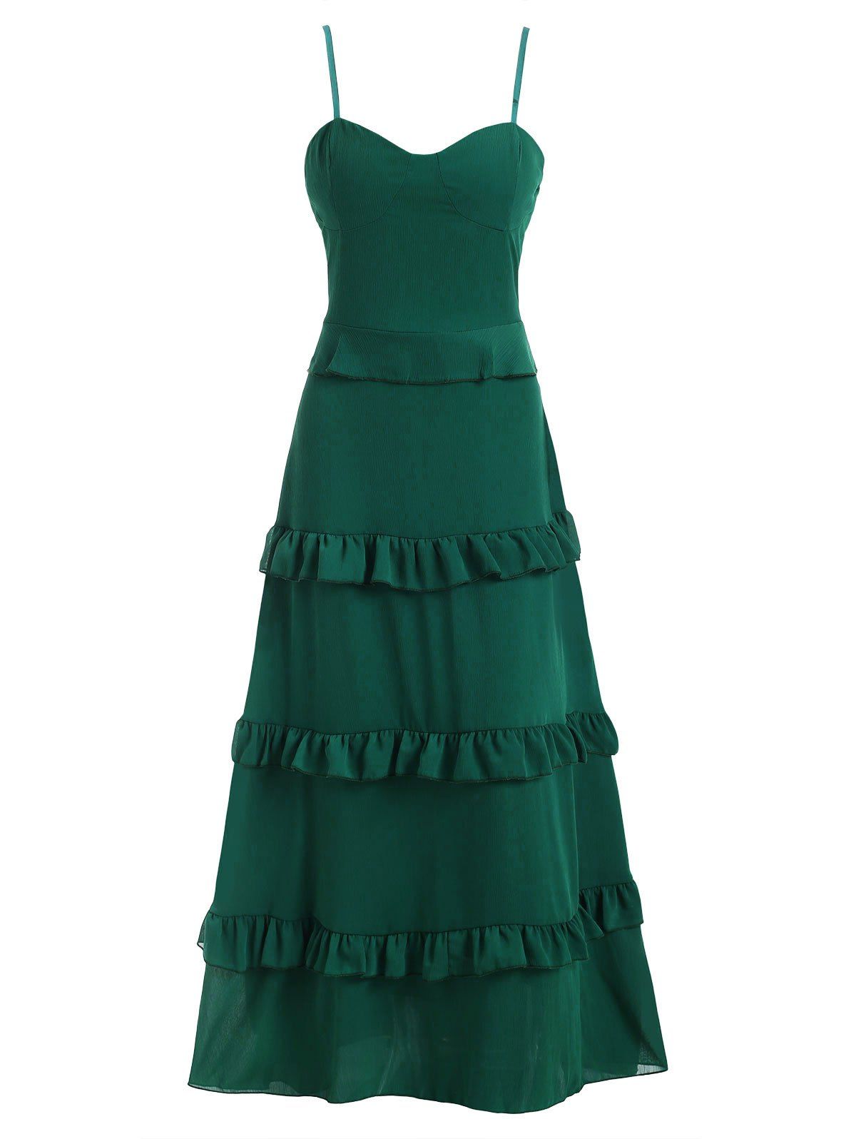 

Tiered Ruffle Chiffon Padded Floor Length Cami Dress, Medium forest green