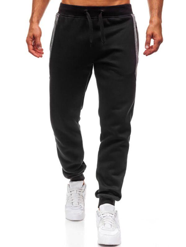 

Colorblock Spliced Drawstring Jogger Pants, Black