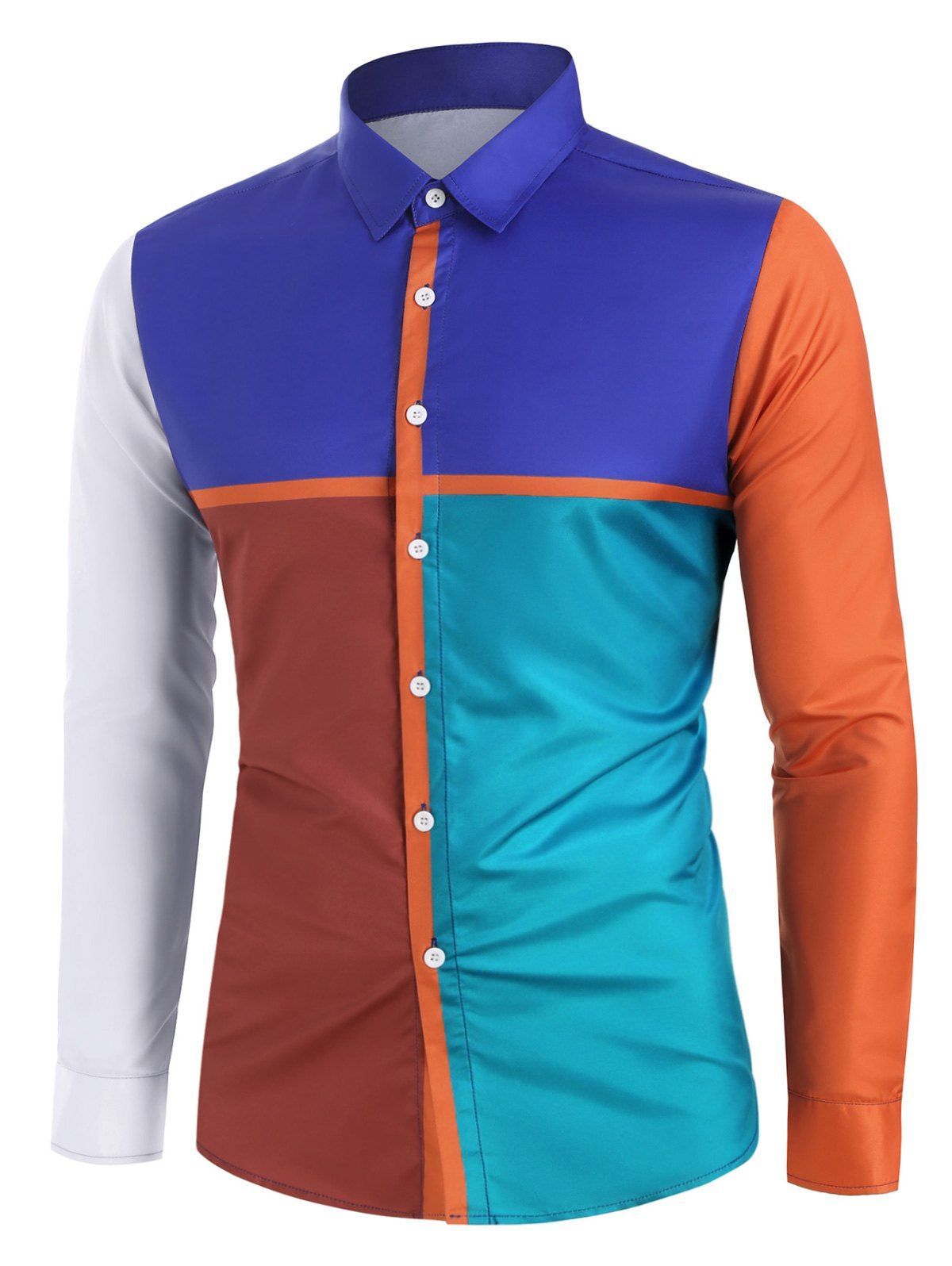 

Color-blocking Button Up Casual Shirt, Multi