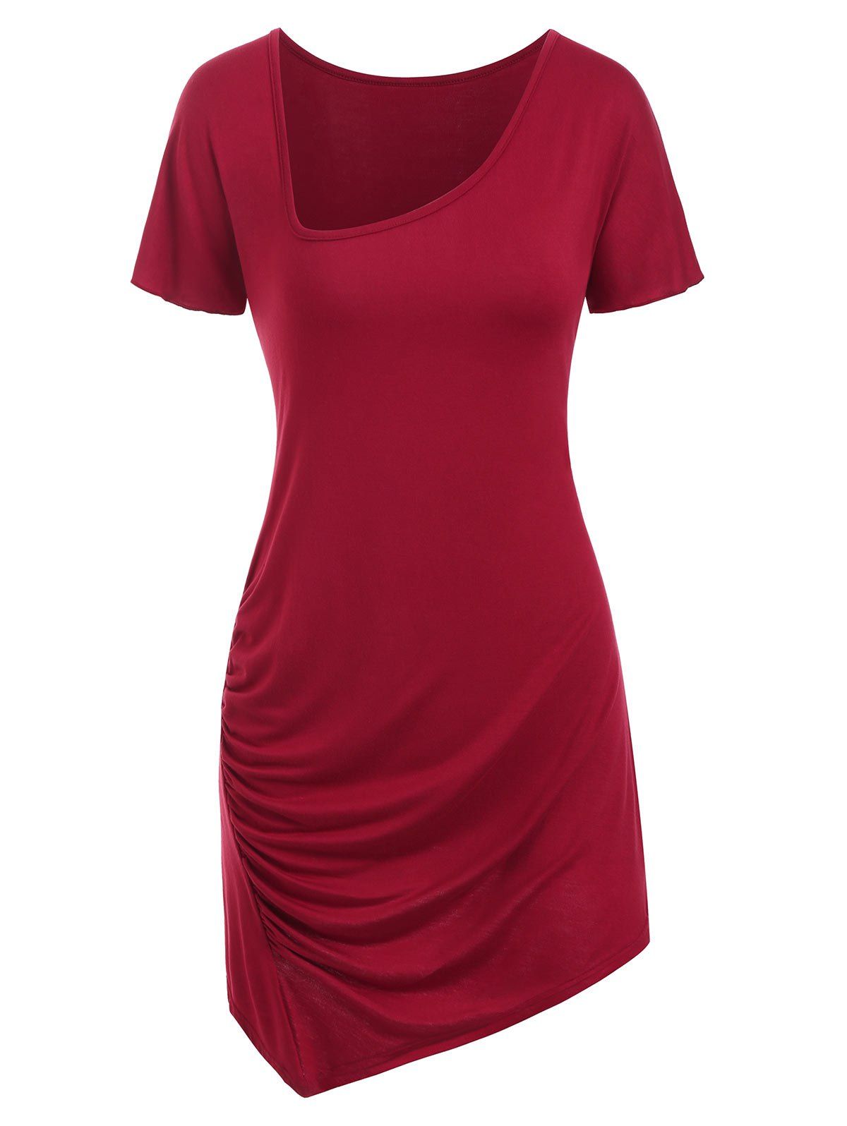 

Draped V Neck Asymmetrical T-shirt, Red wine