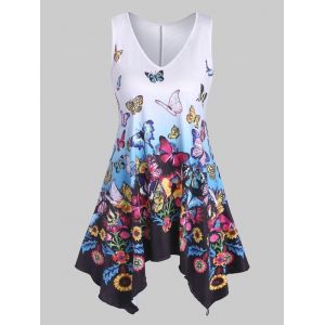

Plus Size Handkerchief Butterfly Print Tank Top, White