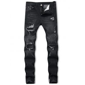 

Destroyed Zipper Skinny Jeans, Black