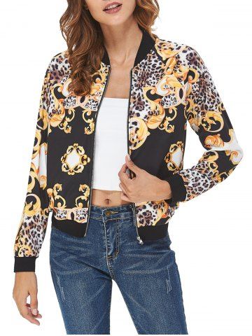 Leopard Print Casual Jacket - BLACK - S