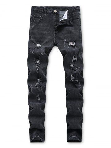 [29% OFF] Zipper Fly Distressed Nine Minutes Of Jeans | Rosegal