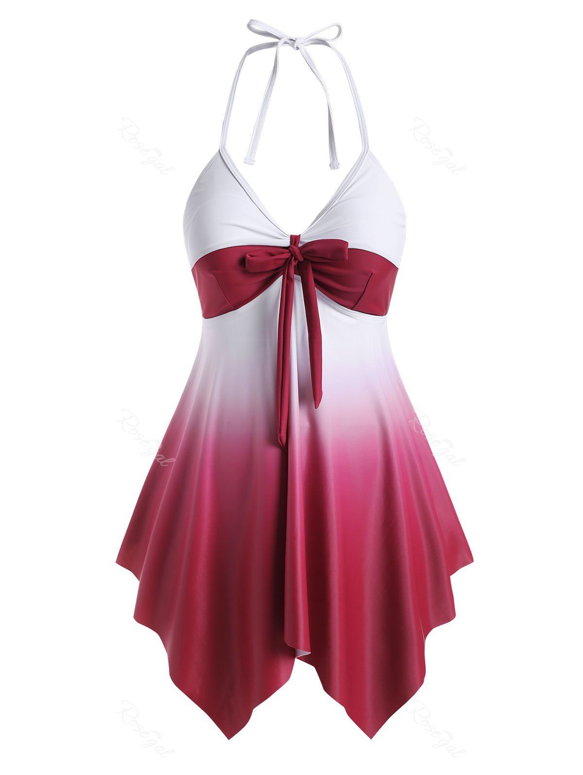 

Plus Size Halter Ombre Color Handkerchief Tankini Swimsuit, Firebrick
