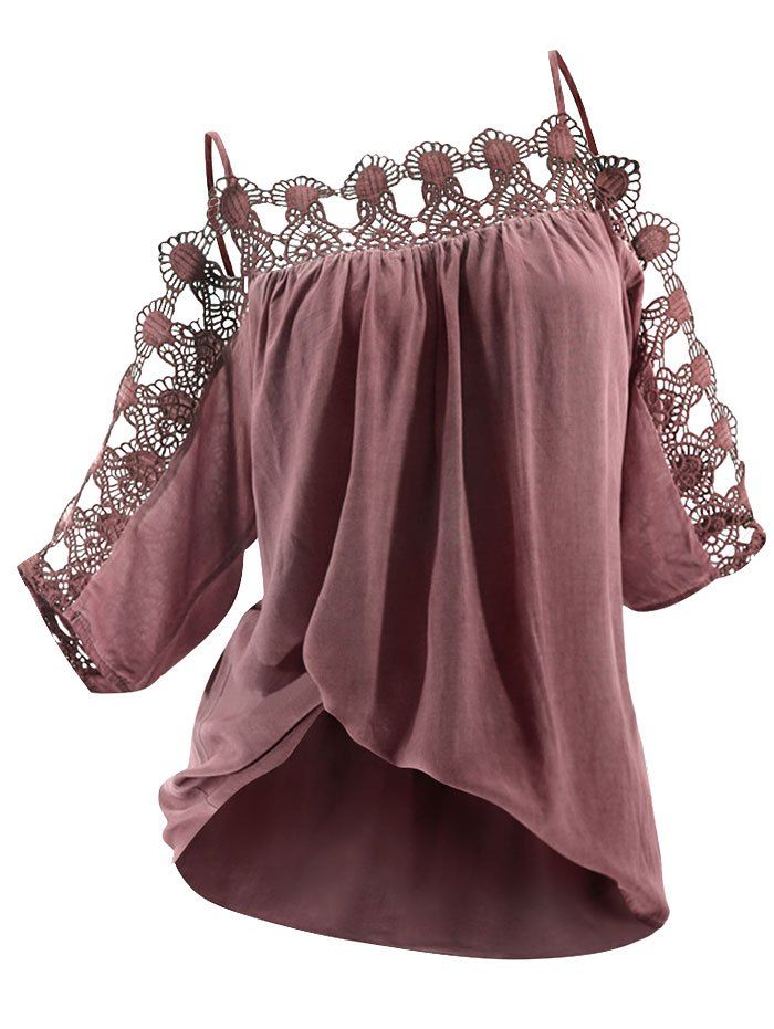 

Lace Panel Three Quarter Sleeves Cami Blouse, Lipstick pink