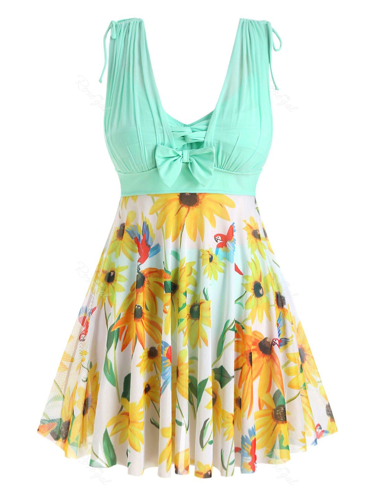 

Plus Size Floral Print Skirted Tankini Swimsuit, Aquamarine
