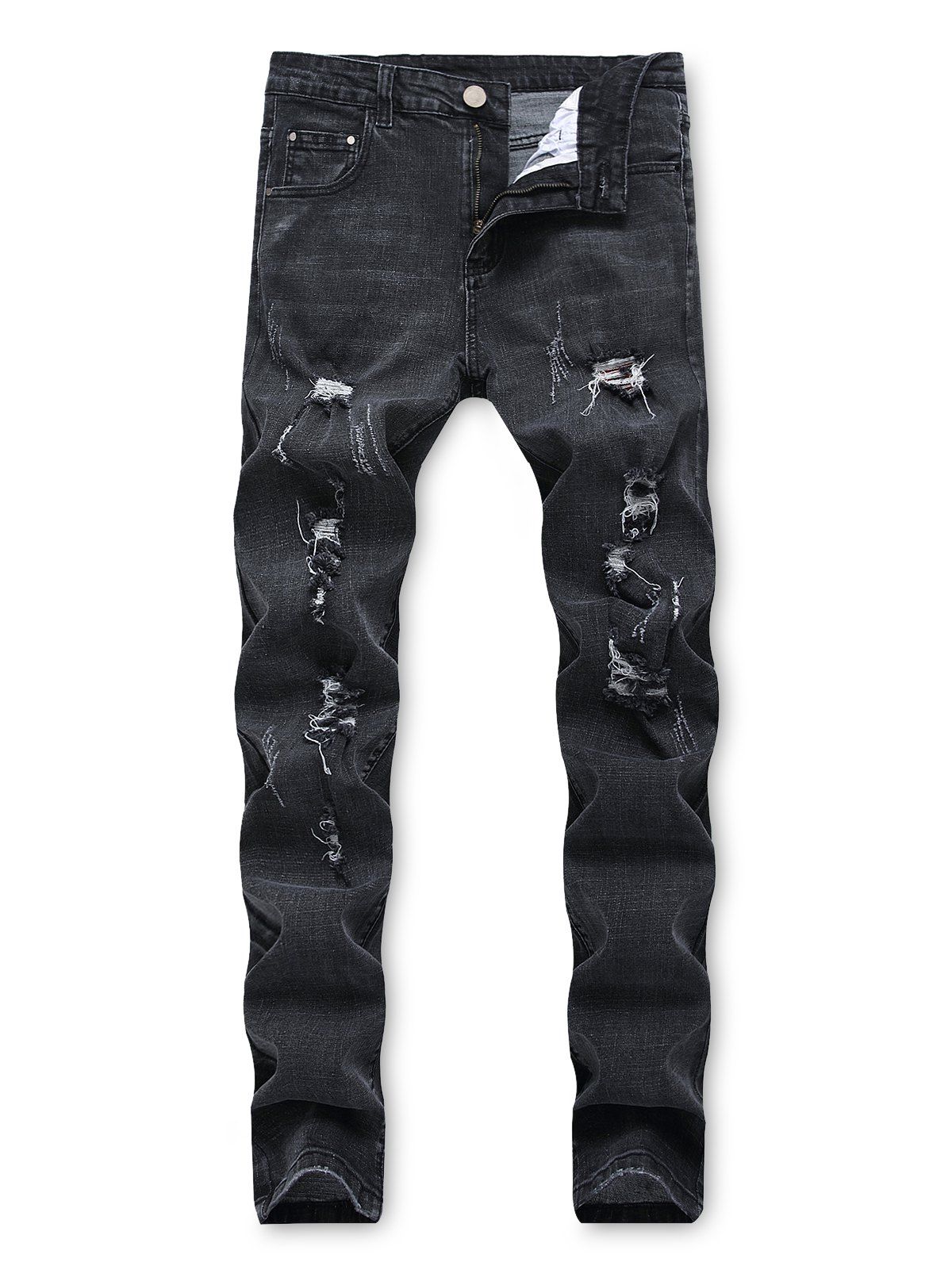 

Destroy Wash Scratch Zip Fly Jeans, Black