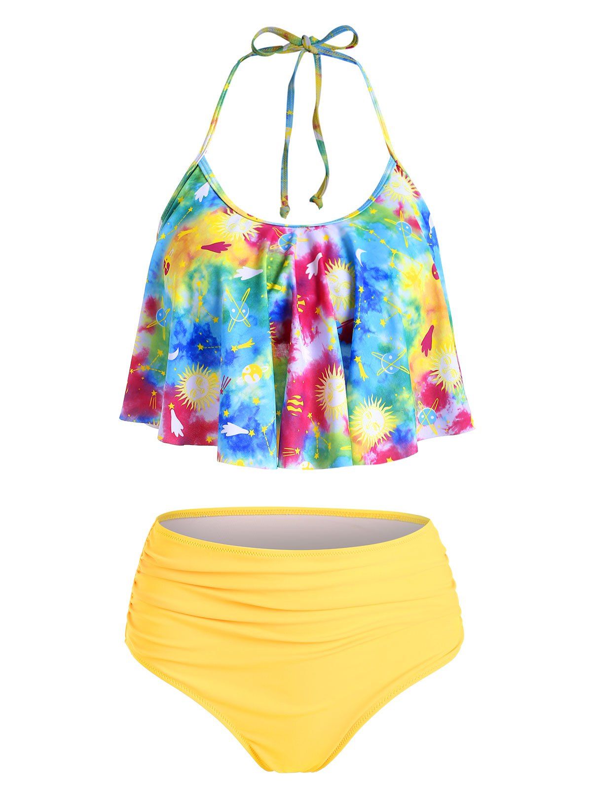 

Sun and Moon Knotted Overlay Tankini Set, Yellow