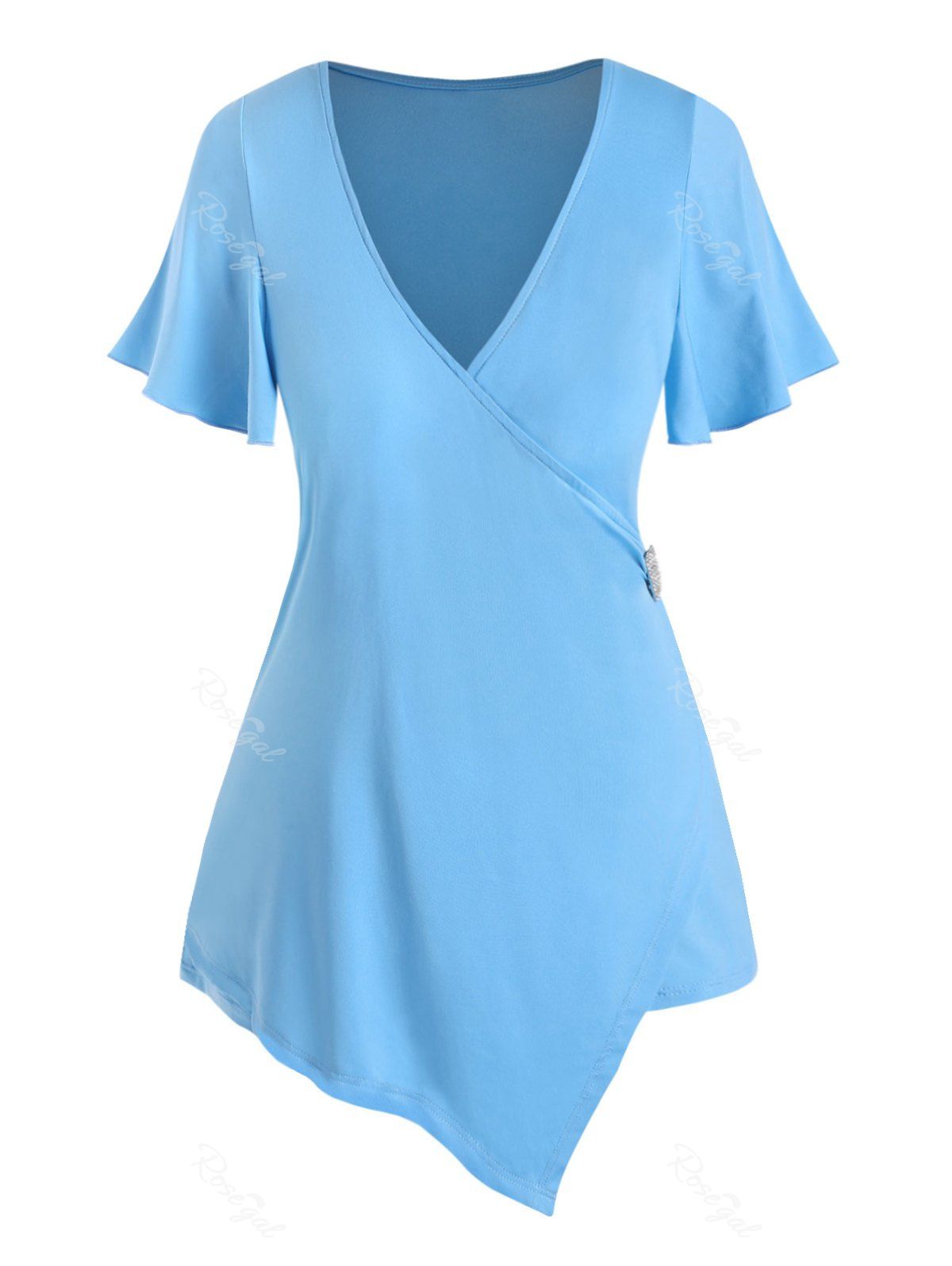 

Plus Size Surplice Asymmetric T Shirt, Light sky blue