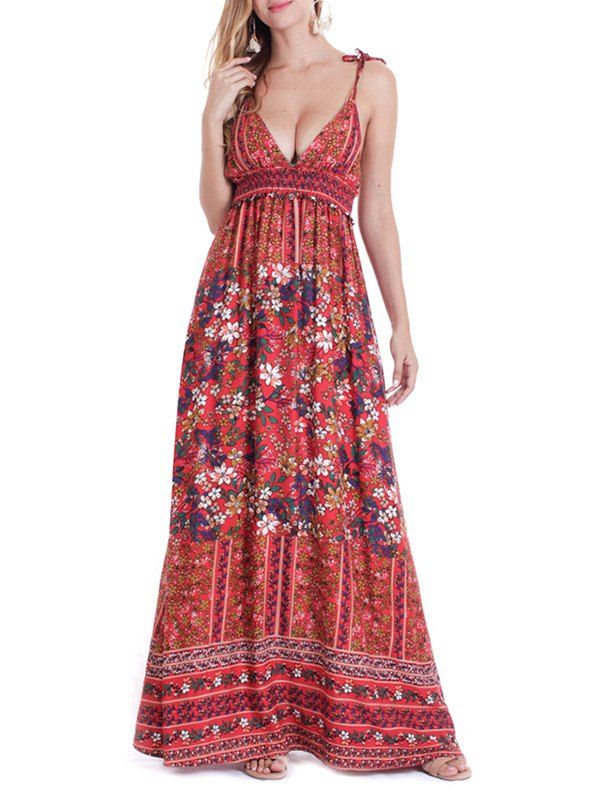 

Floral Cami Backless Maxi Dress, Red wine