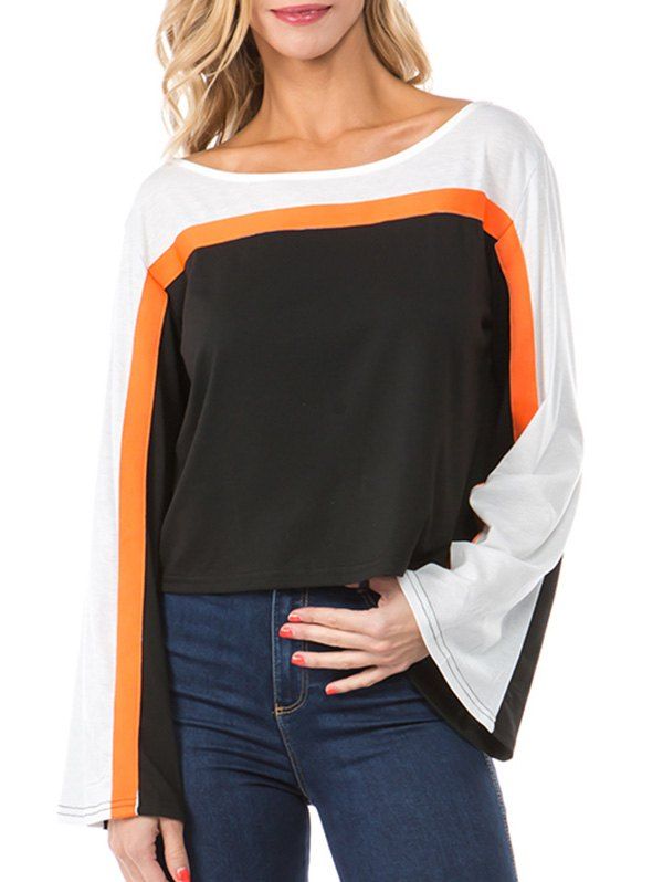 

Drop Shoulder Flare Sleeve Contrast T-shirt, Multi-a