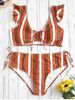 Plus Size Cinched Ruffled Striped Bikini Set -  