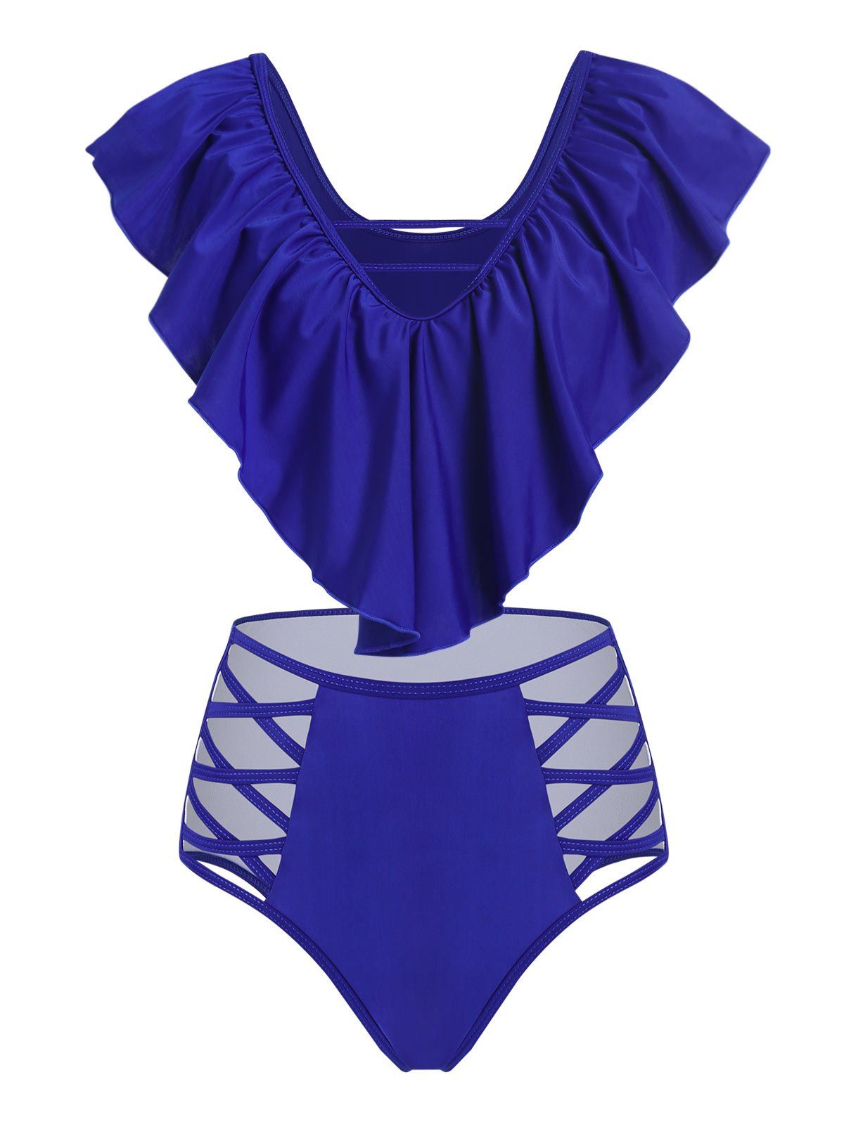 

Flounce Criss-cross Padded Tankini Set, Blue