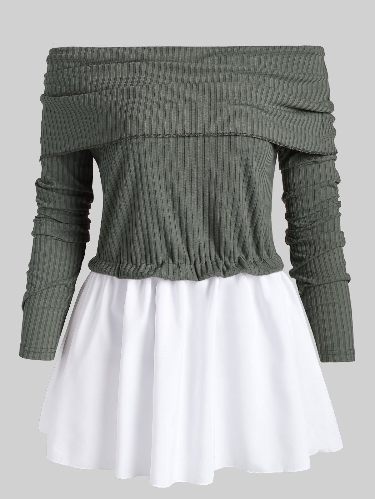

Off Shoulder Overlay Long Sleeves Knitwear, Hazel green