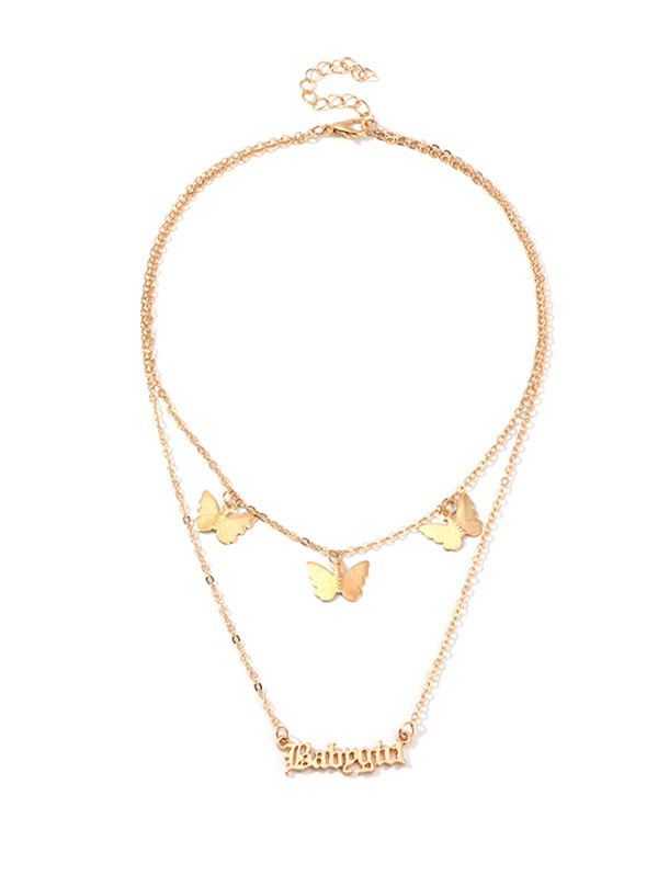 

Babygirl Letter Butterfly Layered Necklace, Gold