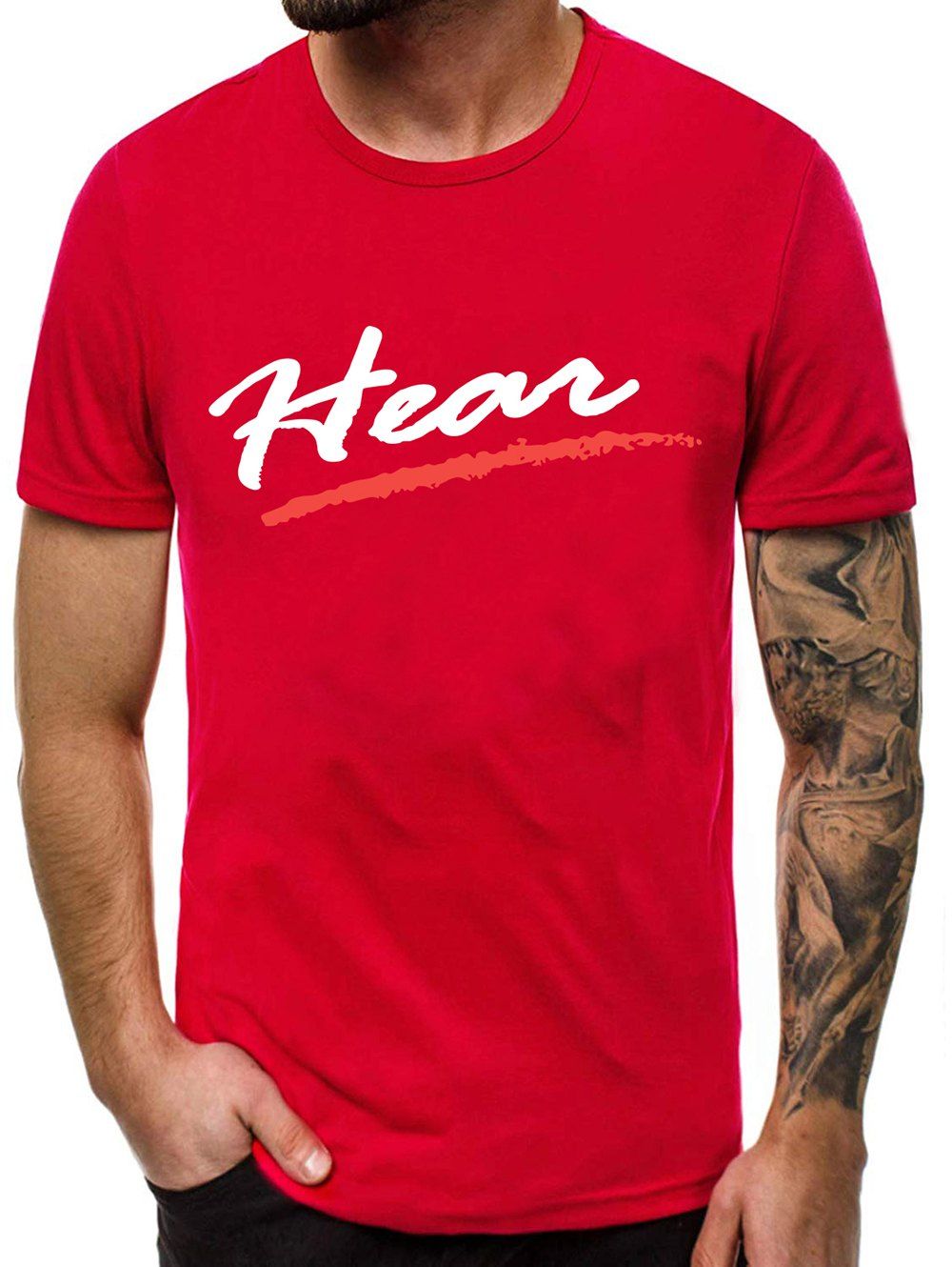 

Letter Printed Casual Round Neck T-shirt, Red wine