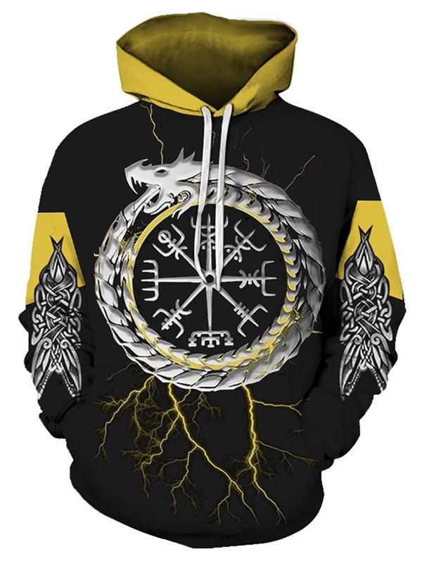 

Novelty Graphic Print Pocket Hoodie, Black