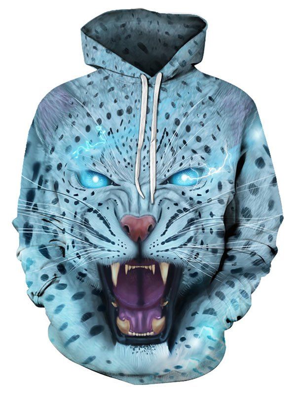 

Animal Pattern Pouch Pocket Hoodie, Light blue