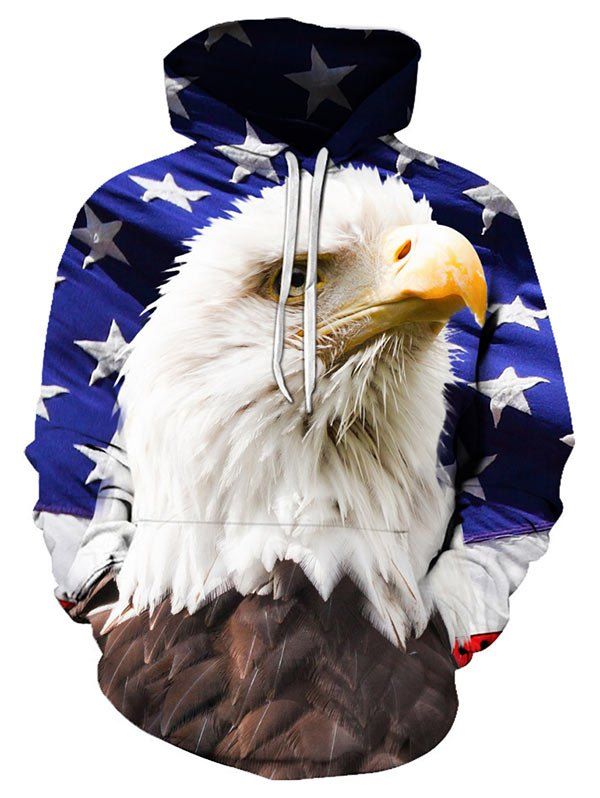 

Eagle Print Pouch Pocket Hoodie, Multi