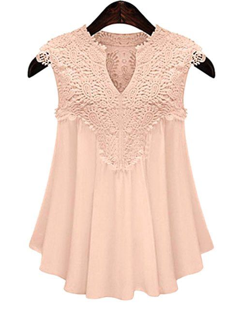 

Plus Size V Neck Guipure Lace Cap Sleeve Blouse, Deep peach